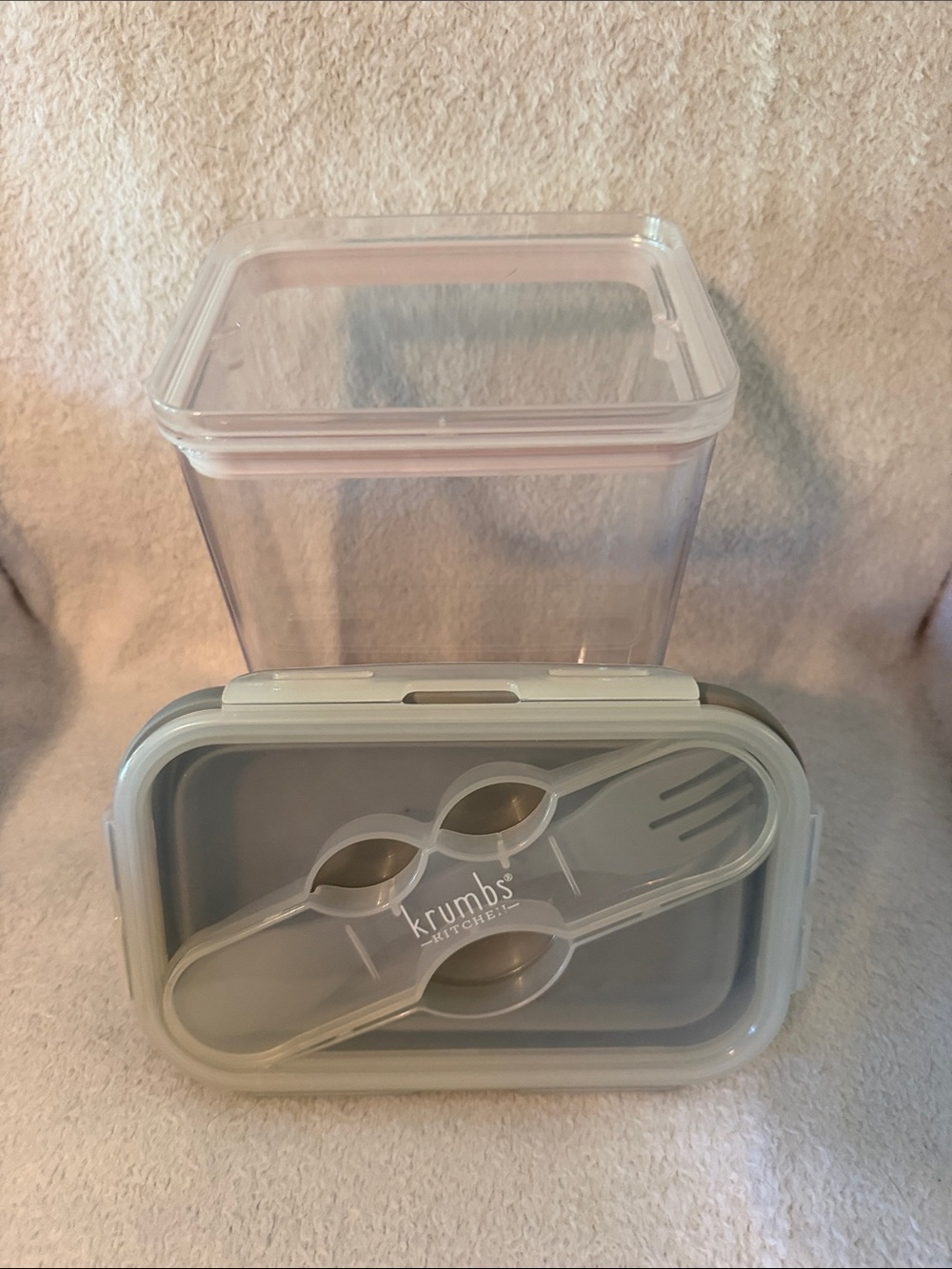 Clear Plastic Container and Collapsible Dish with Fork